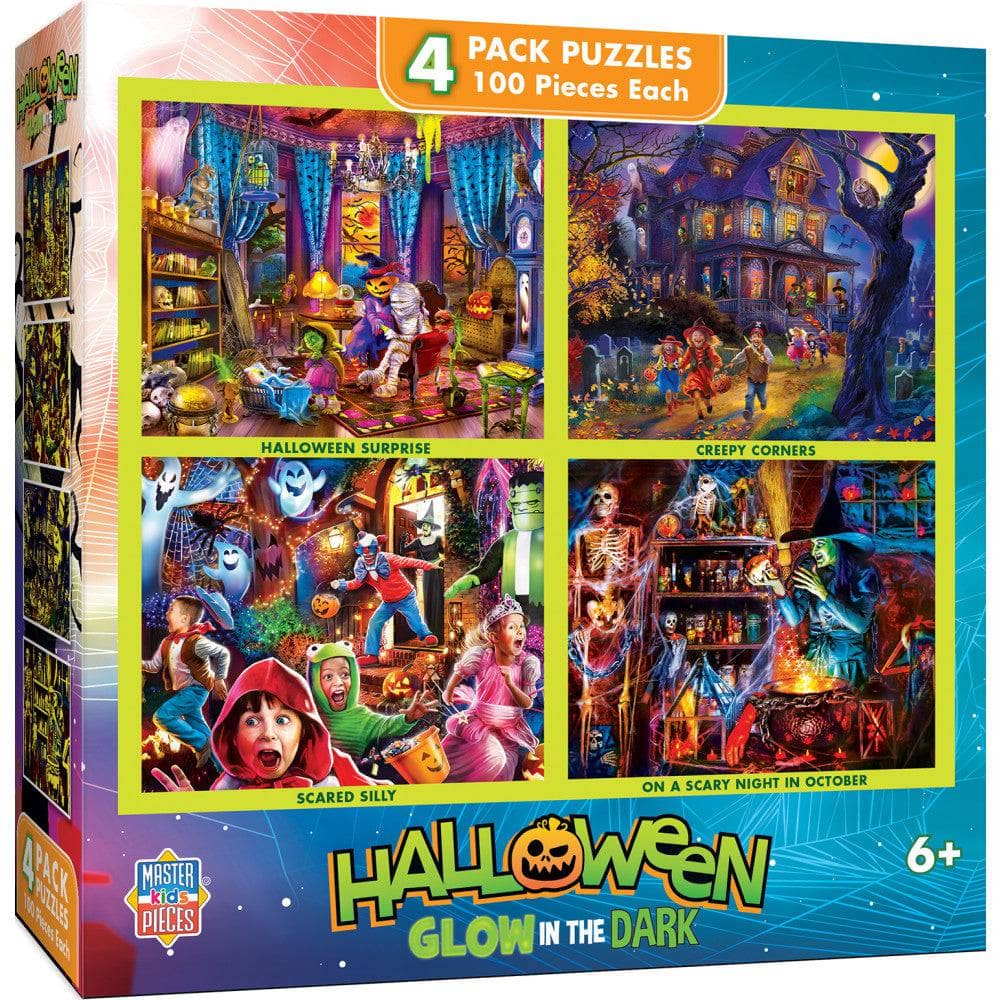 Halloween Glow in the Dark 100 Piece Jigsaw Puzzles 4-Pack