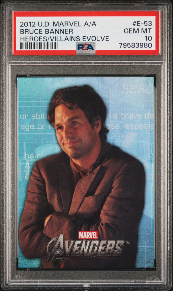 2012 UPPER DECK MARVEL AVENGERS ASSEMBLE HEROES/VILLAINS EVOLVE BRUCE BANNER #E-53 - PSA 10 (Online Order Only)