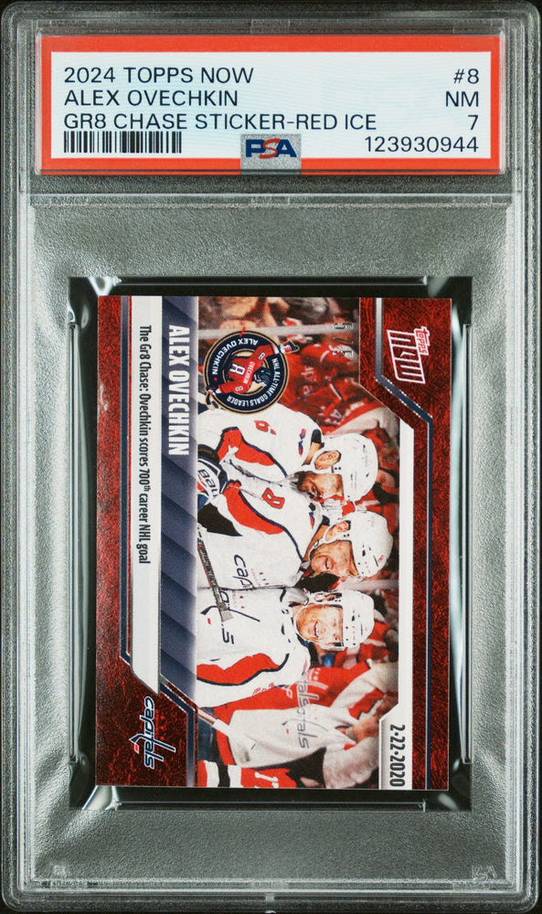 Graded 2024 Topps Now Alex Ovechkin #8 GR8 Chase Sticker Red Ice /5 Hockey Card PSA 7 Near Mint (ONLINE ORDER ONLY)