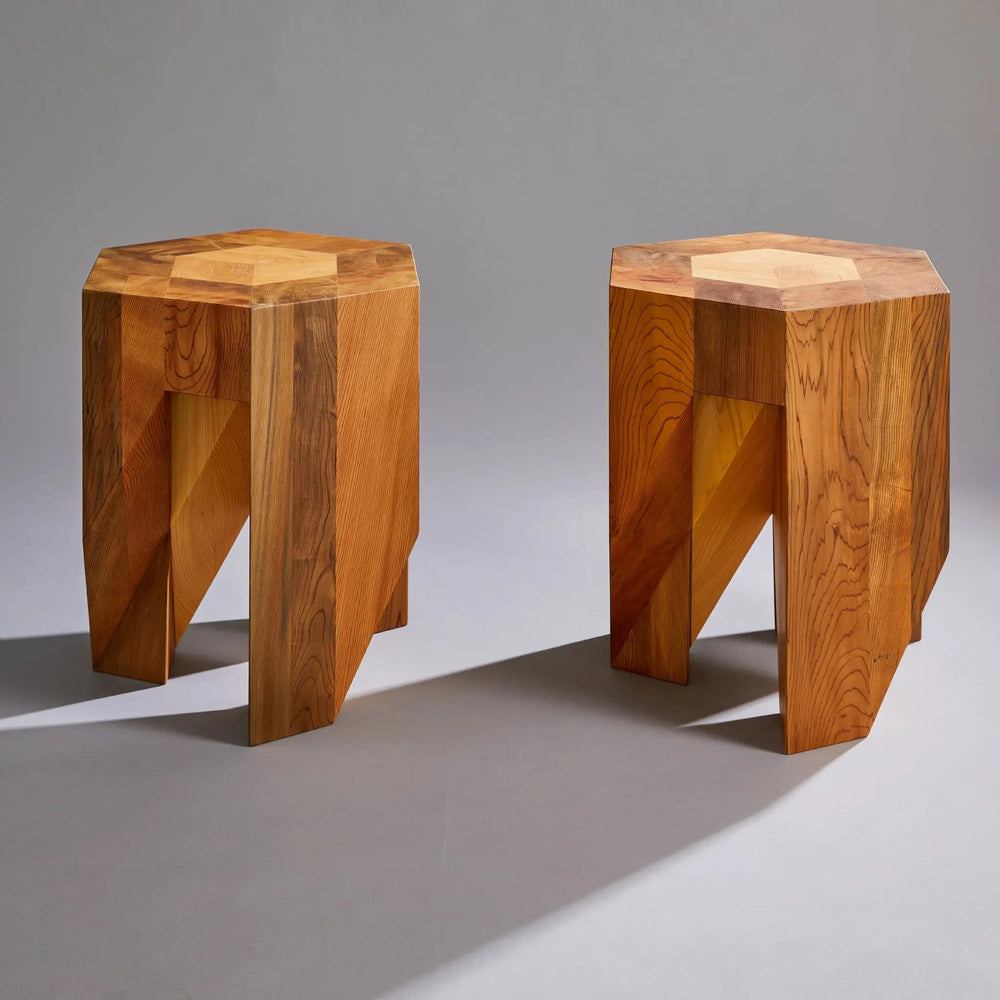 Jindai Cedar Stool - Yosegi Pair Stool Edition (ONLINE ORDER ONLY)