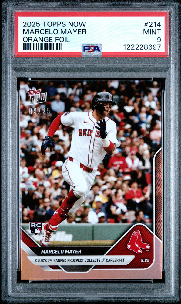 Graded 2025 Topps Now Marcelo Mayer #214 Orange Foil /25 Rookie RC Baseball Card PSA 9 Mint (ONLINE ORDER ONLY)