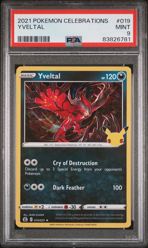 2021 POKEMON CELEBRATIONS YVELTAL  #19 - PSA 9 (Online Order Only)