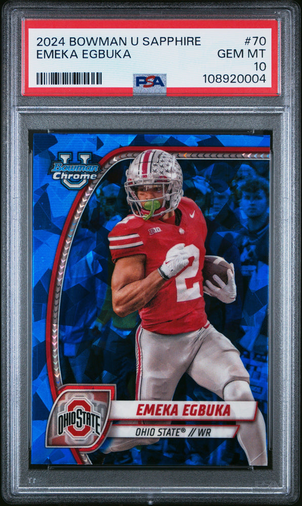 Graded 2024 Topps Bowman U Sapphire Emeka Egbuka #70 Rookie RC Football Card PSA 10 Gem Mint (ONLINE ORDER ONLY)