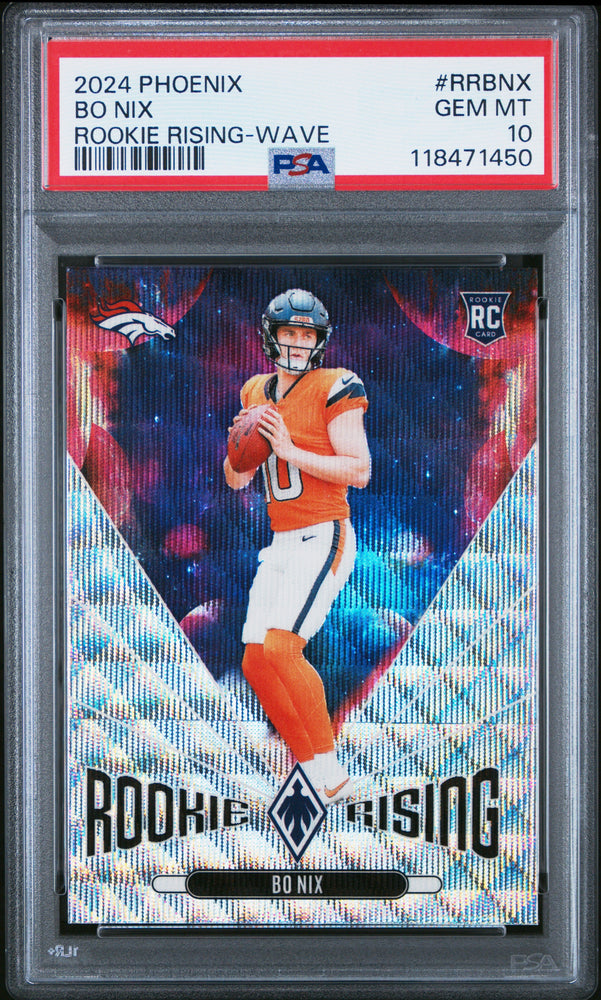 Graded 2024 Panini Phoenix Bo Nix #RRBNX Rookie Rising Wave Rookie RC Football Card PSA 10 Gem Mint (ONLINE ORDER ONLY)