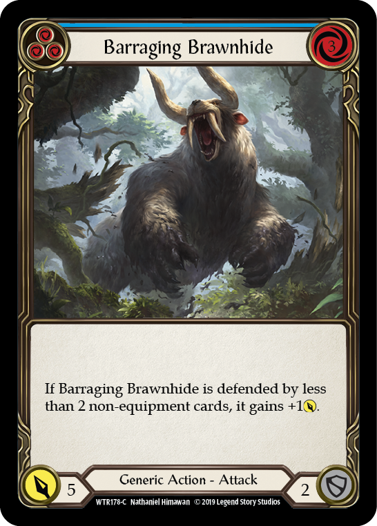 Barraging Brawnhide (Blue) [WTR178-C] (Welcome to Rathe)  Alpha Print Rainbow Foil - Anime Imports LLC