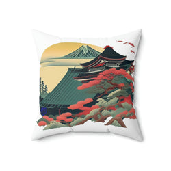 Japanese Sakura Temple Spun Polyester Square Pillow