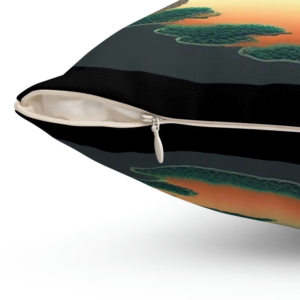 Japanese Lake Garden Spun Polyester Square Pillow
